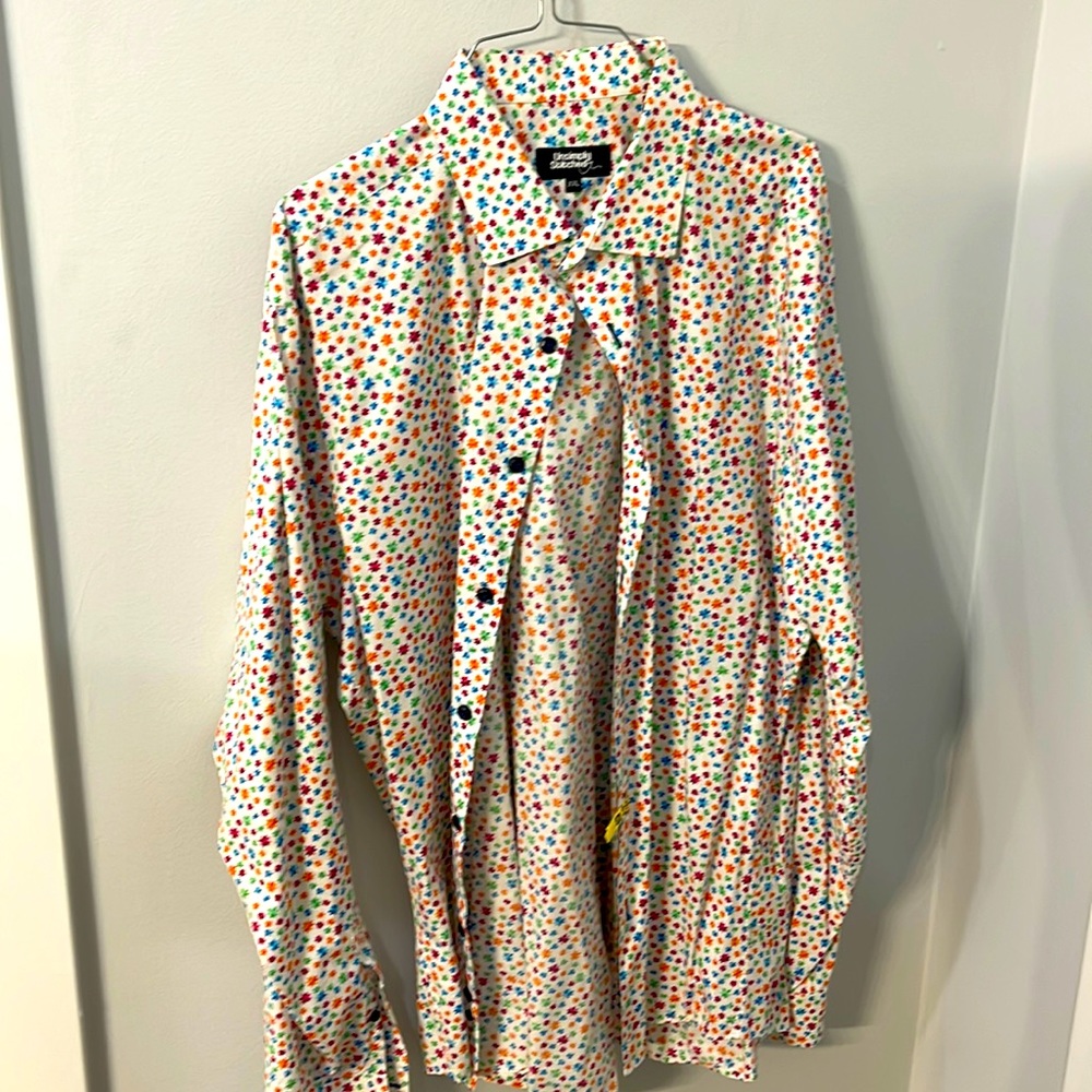 Orange, Green, Red & Blue Star printed dress shirt